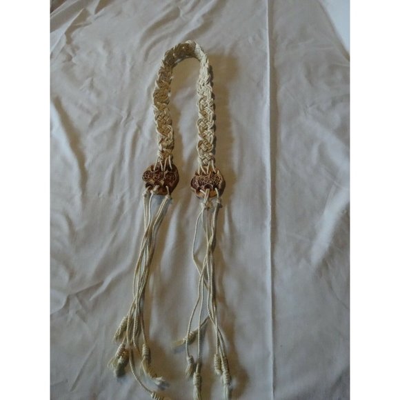 Vintage Macrame Beaded CERAMIC Medallion Belt 70's Knotted Boho Hippie 47"1 1/4" - Picture 1 of 5